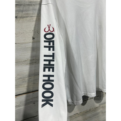 Montauk Tackle Co Fishing Shirt Men XL White Off The Hook Graphic Coastal EUC2