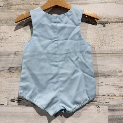 Vintage Clown & Bunny Romper Boys 3-6 Months Blue Poly Cotton 80s Style Flawed*3