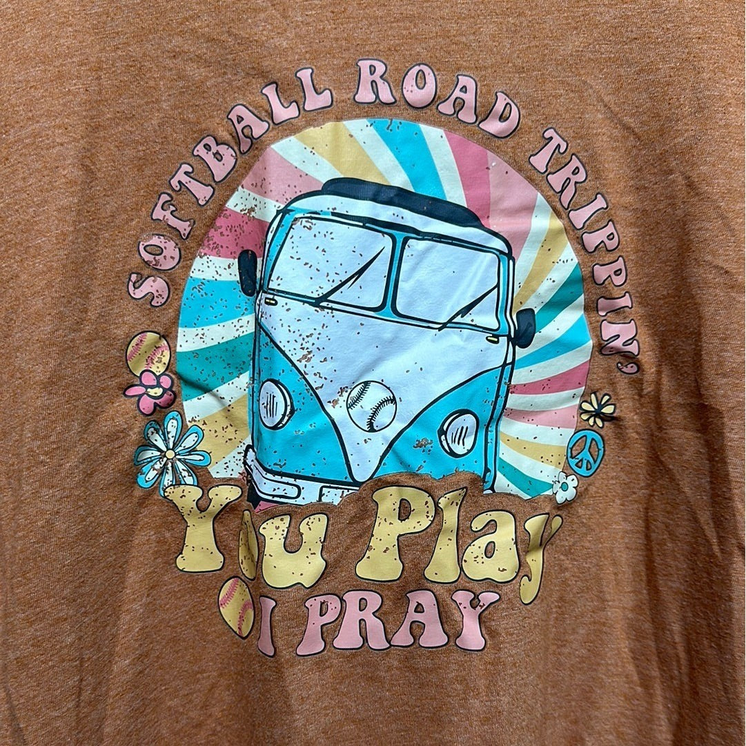 Unbranded Graphic Tee Women Medium Rust Softball Road Trippin' Retro EUC1