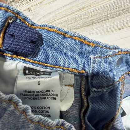 Levi Wide Leg Jeans Girls Size 6 Blue 100% Cotton Distressed Rainbow Boho 90s8