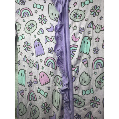 Little Snuggles Sleeper Kids 9-12M Purple Ghost Rainbow Ruffle Bamboo1