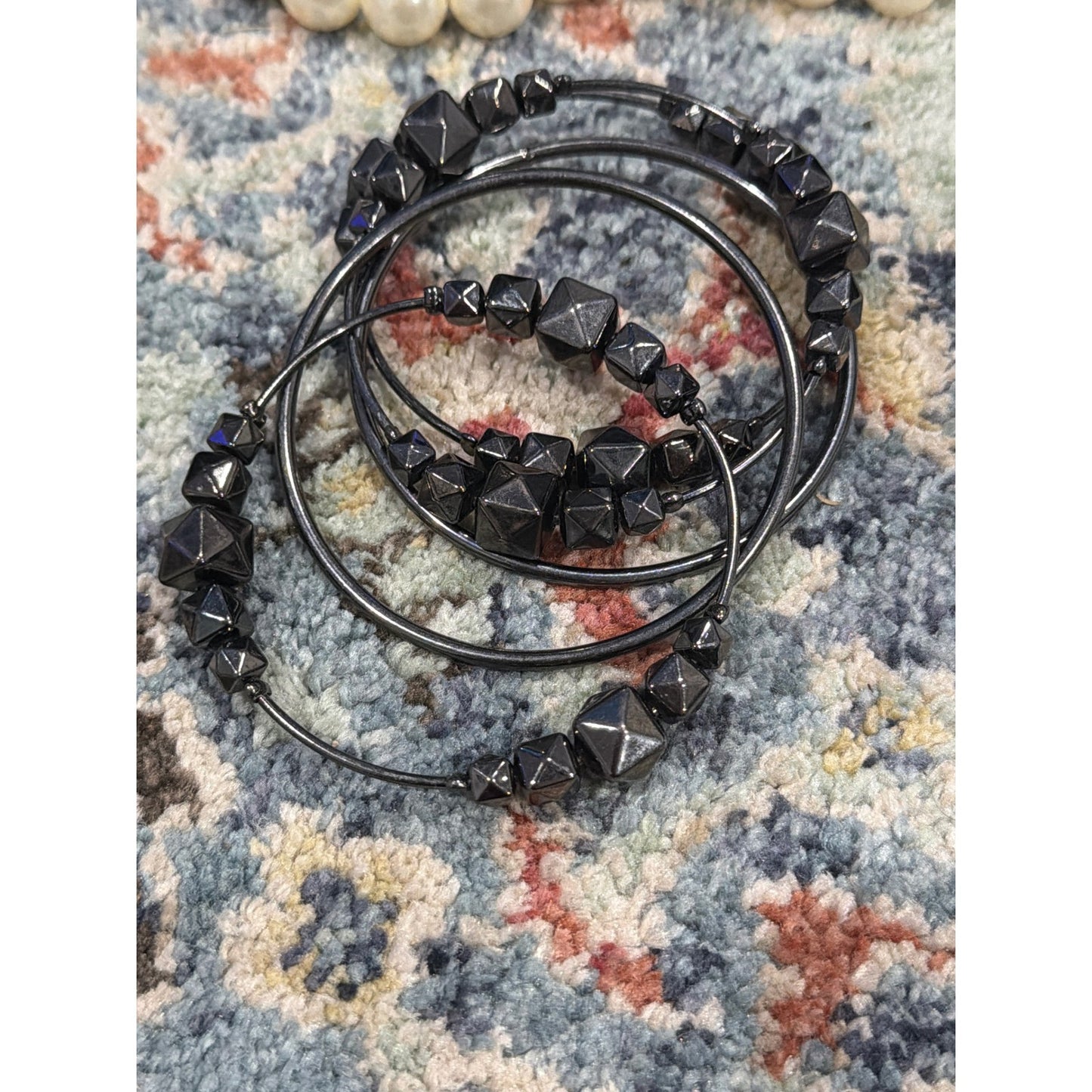 Bracelet Bundle Women Black White Pearl Crystal Beaded Goth EUC6