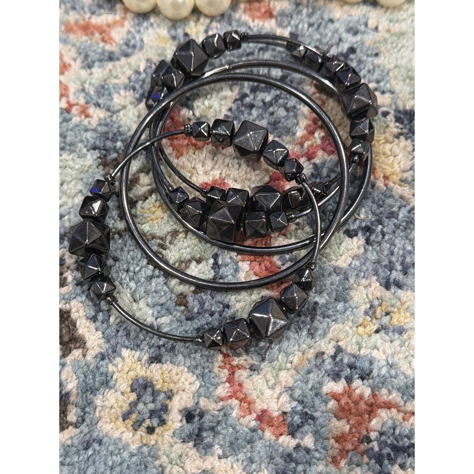Bracelet Bundle Women Black White Pearl Crystal Beaded Goth EUC6