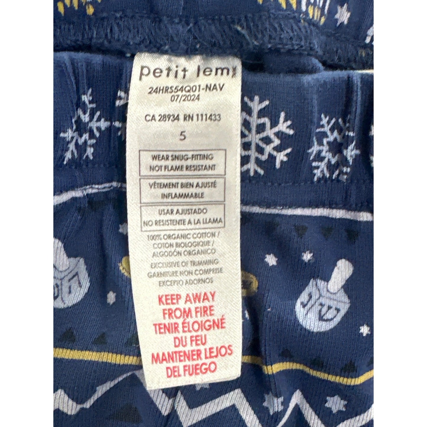 Petit Lem Pajama Set Boys 5 Navy Hanukkah Fair Isle Organic Cotton EUC2