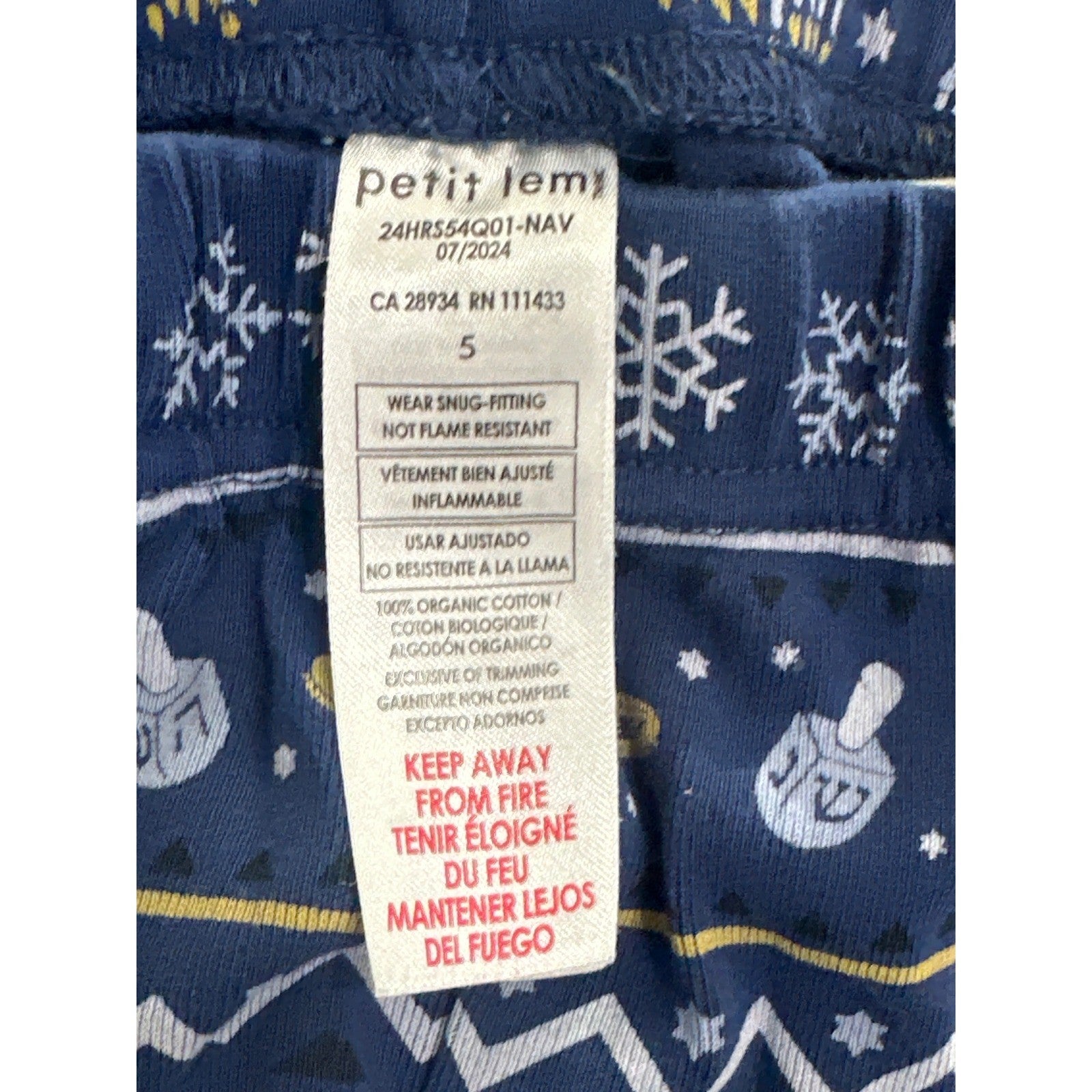 Petit Lem Pajama Set Boys 5 Navy Hanukkah Fair Isle Organic Cotton EUC2