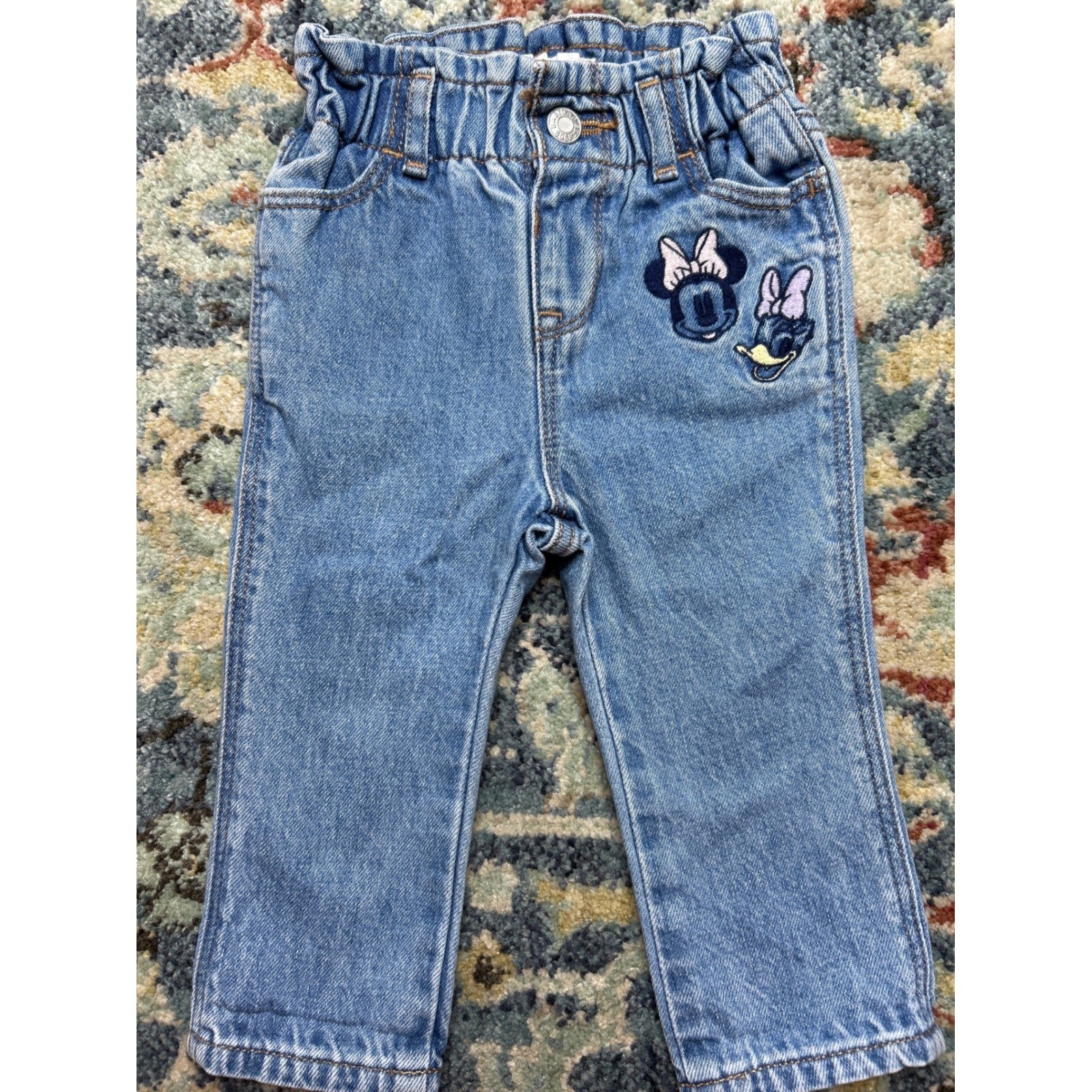 Disney Gap Jeans Girls 6-12M Blue Embroidered Minnie Daisy Paperbag Waist EUC0