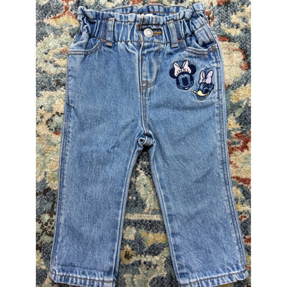 Disney Gap Jeans Girls 6-12M Blue Embroidered Minnie Daisy Paperbag Waist EUC0