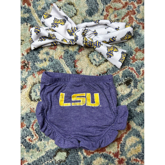 LSU Ruffle Shorty Headband Set Girls 3-6 Months Purple Gold Game Day0