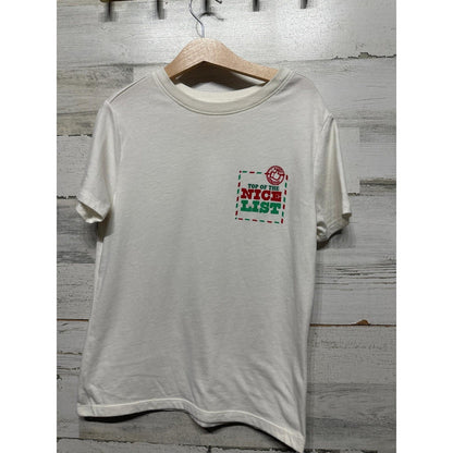 Cat & Jack Graphic Tee Boys Small White Top of the Nice List Christmas EUC0