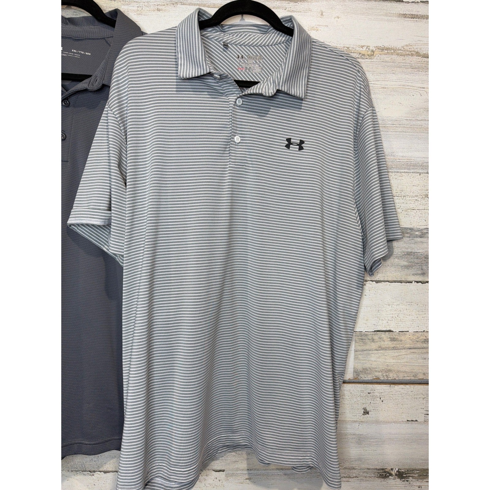 Under Armour Polo Shirt Bundle Mens XXL Grey Striped HeatGear Golf EUC1