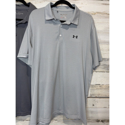 Under Armour Polo Shirt Bundle Mens XXL Grey Striped HeatGear Golf EUC1