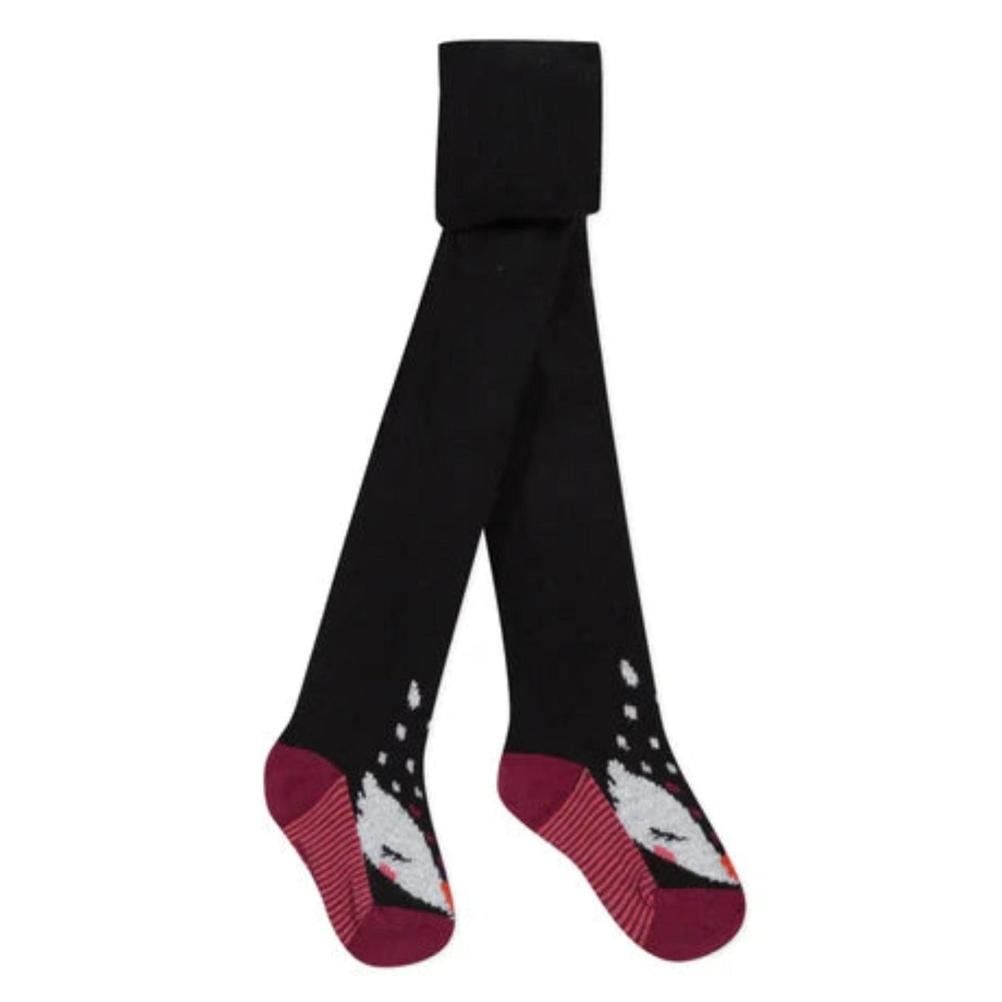 Catimini Fox Tights Kids 4-6m Black Burgundy Animal Print Knit NWT0
