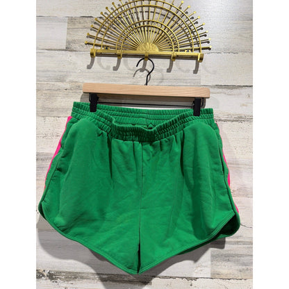 Boutique Striped Shorts Women XL Green Pink Athletic Dolphin Hem GUC*0