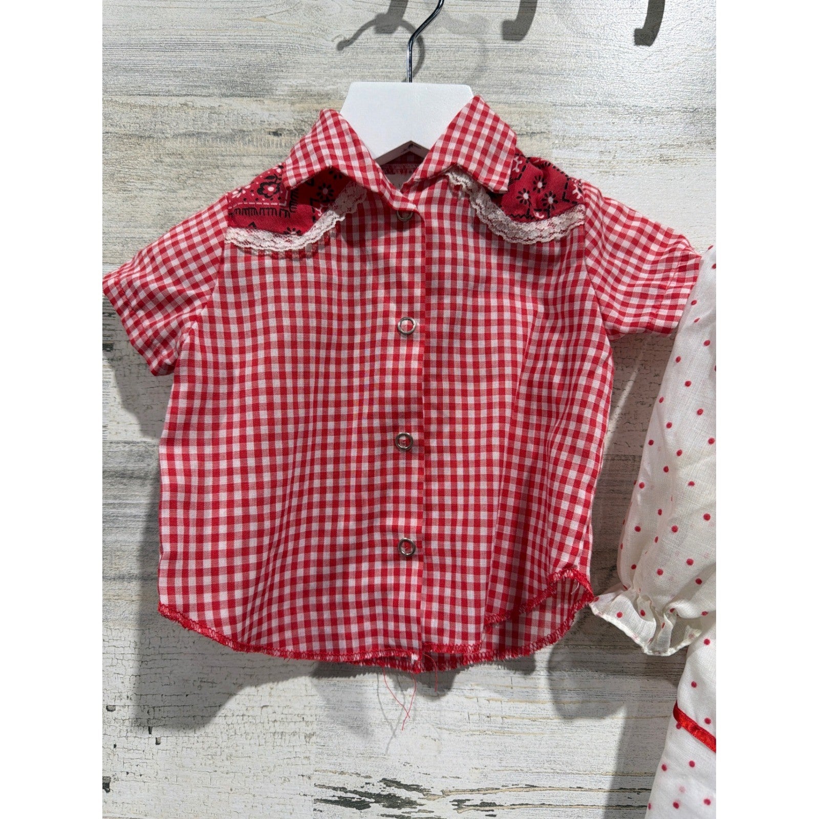 Vintage Bundle Peaches and Cream Western Shirt Dress Girls 12M Red White *Flawed1