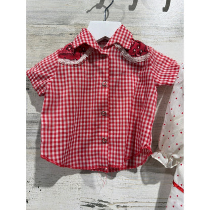 Vintage Bundle Peaches and Cream Western Shirt Dress Girls 12M Red White *Flawed1