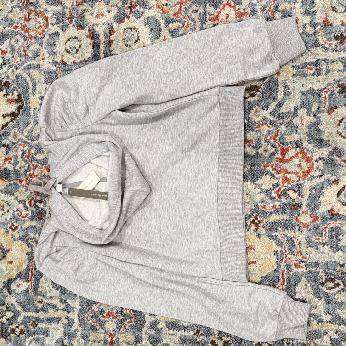 Maeve Anthropologie Hoodie Women XS Gray Grommet Heart Puff Sleeve Coquette NWT7