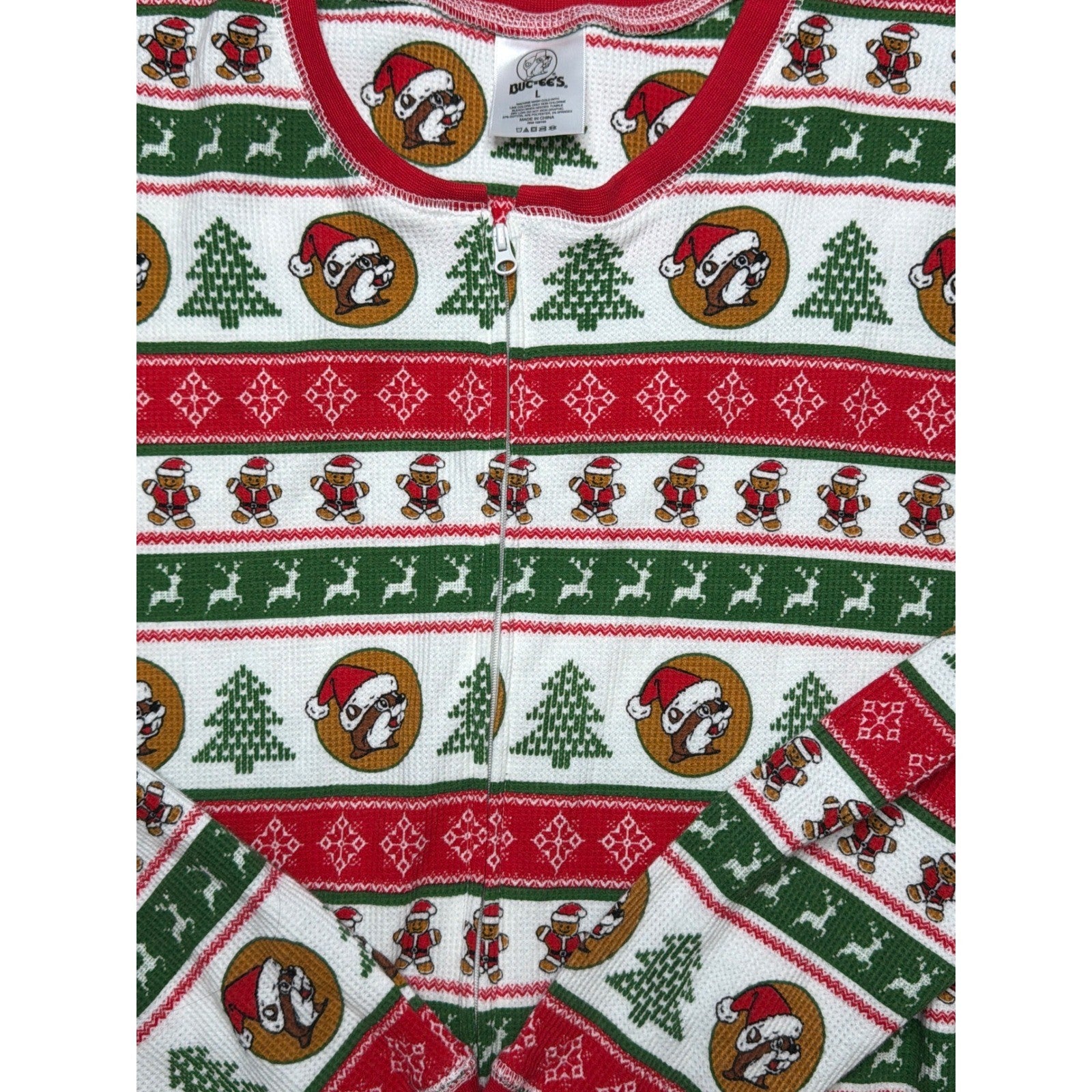 Buc-ee's Christmas Union Suit Pajamas Adult Large Red Green Fair Isle NWT1