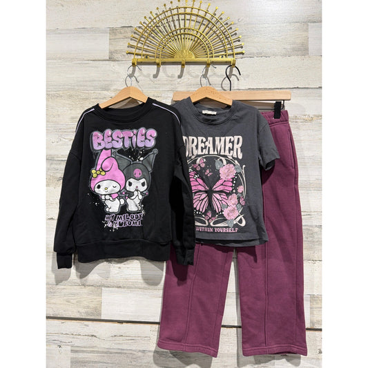 Sanrio Cotton On Kids Outfit Set Girls 7 Black Burgundy My Melody Kuromi EUC0