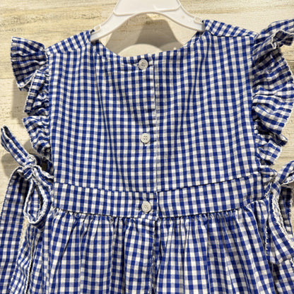 Classic Whimsy Gingham Dress Girls 10 Blue Ruffle Side Tie Preppy EUC2