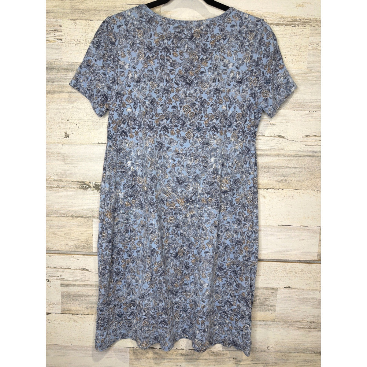 Pure Jill T-Shirt Dress Women XS Blue Floral V-Neck Cotton Lagenlook EUC3