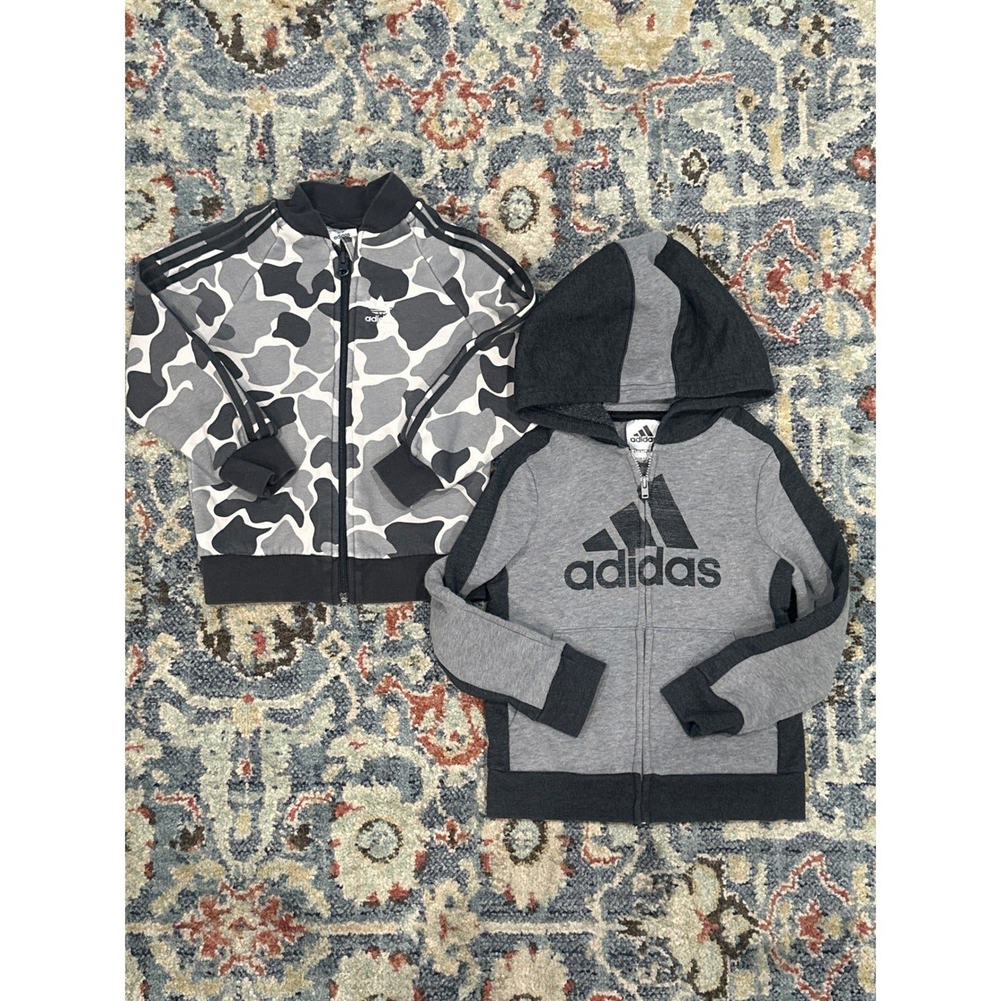 Adidas Jacket Bundle Kids 4T Grey Camo Logo Zip Up Hooded Sporty *Flaws*0