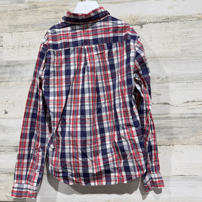 Class Club Button Down Boys 10/12 Red Blue Plaid Modern Fit Preppy EUC3