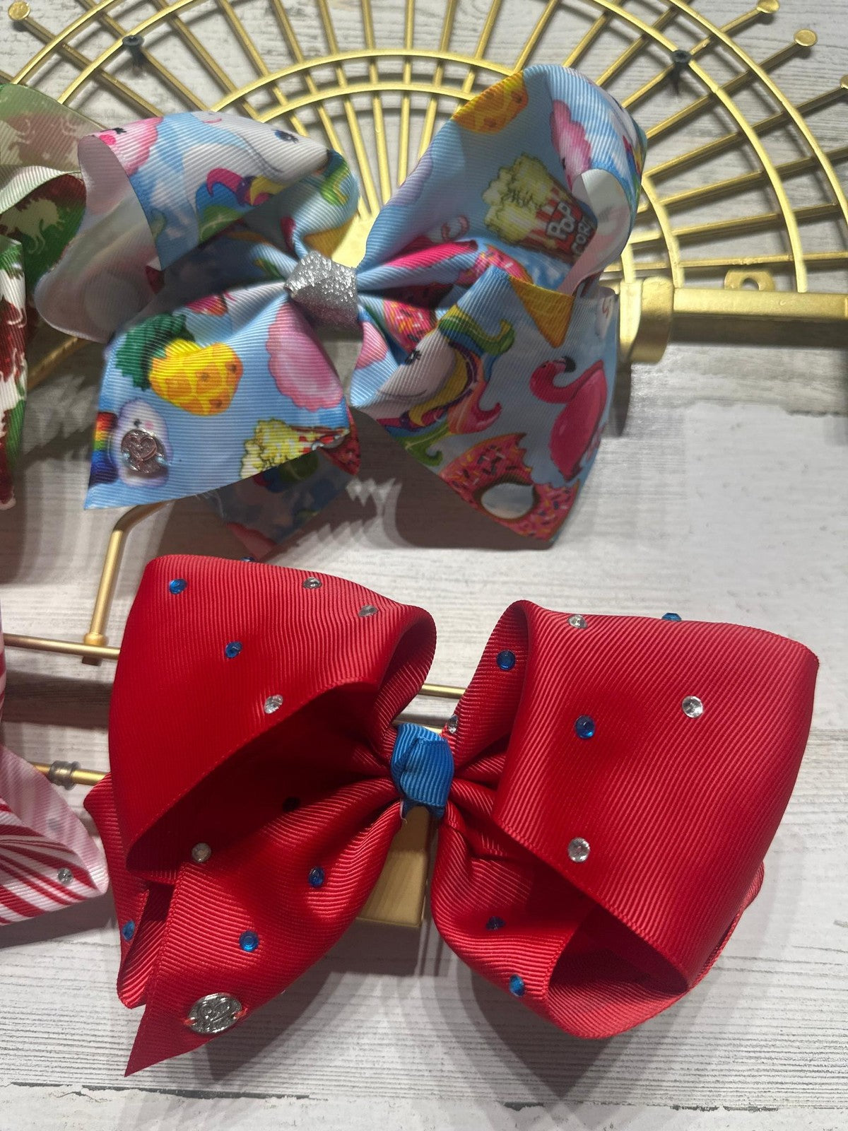 JoJo Siwa Hair Bows Girls OS Multicolor Holiday Rhinestone Pearl 4pc Set EUC2