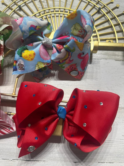 JoJo Siwa Hair Bows Girls OS Multicolor Holiday Rhinestone Pearl 4pc Set EUC2