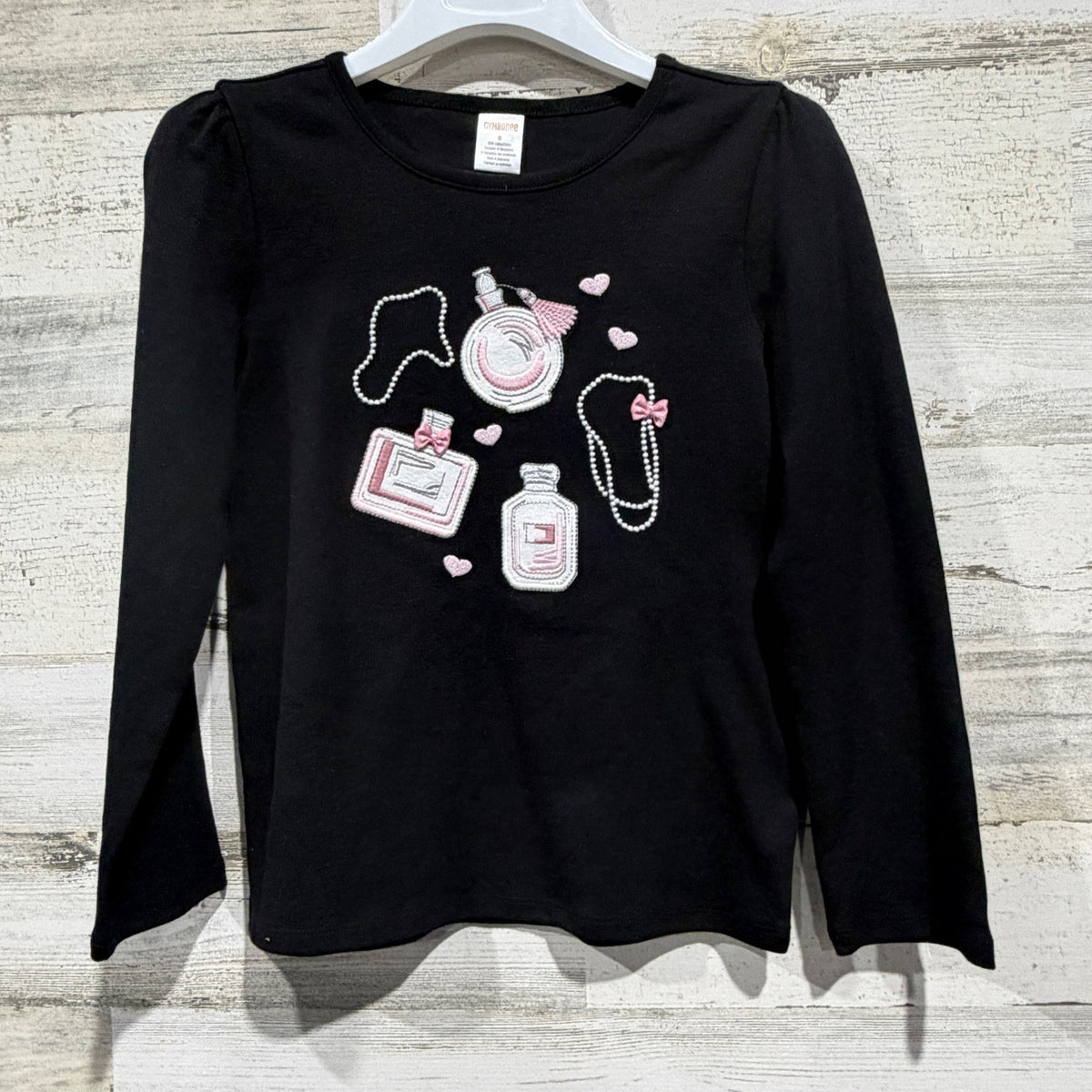Gymboree Perfume & Pearls Top Girls 8 Black 100% Cotton Preppy Chic0