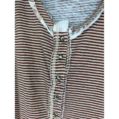 We The Free Henley Tank Top Women Large Brown Striped Thermal Boho Festival3