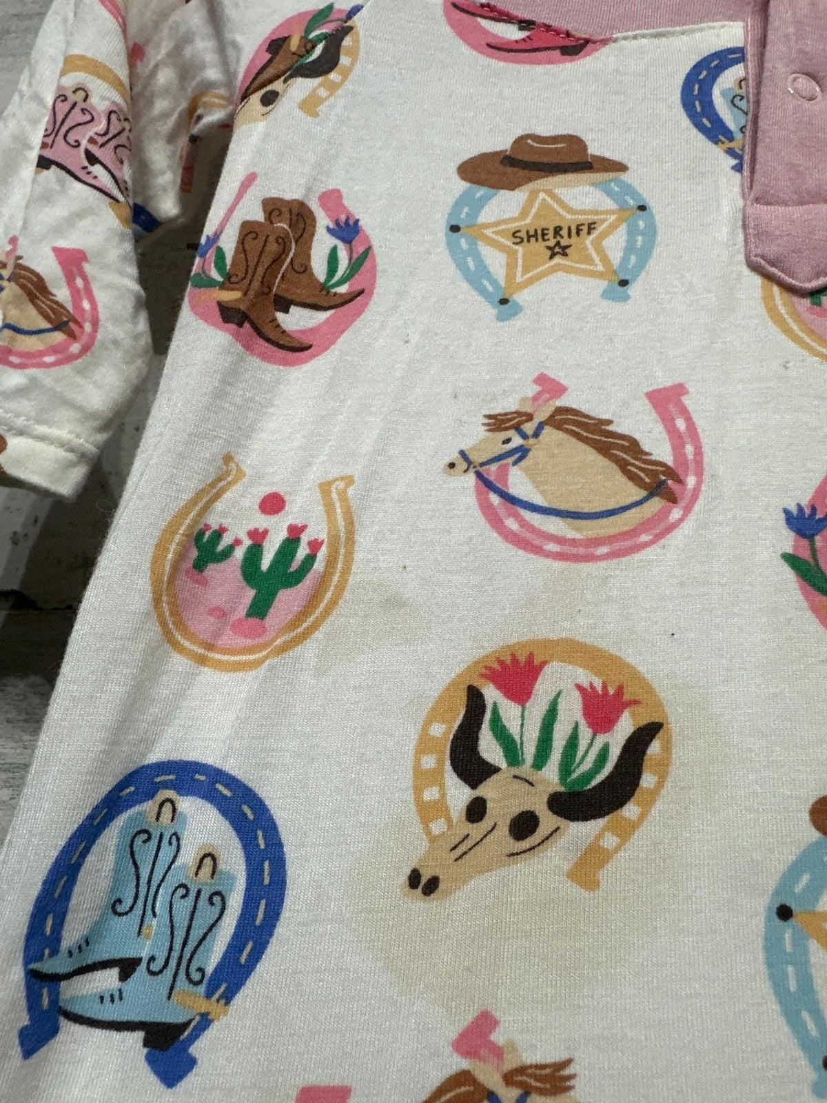 Angel Dear Western Bodysuit Baby 6-12M Pink White Cowboy Print*Flawed1