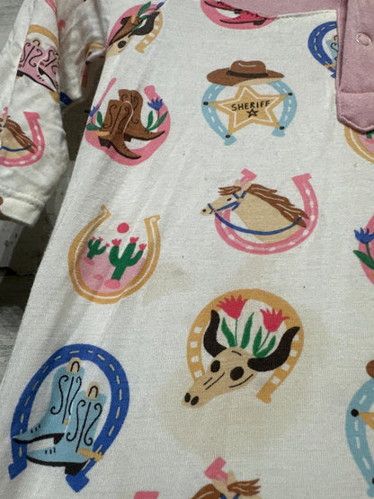 Angel Dear Western Bodysuit Baby 6-12M Pink White Cowboy Print*Flawed1