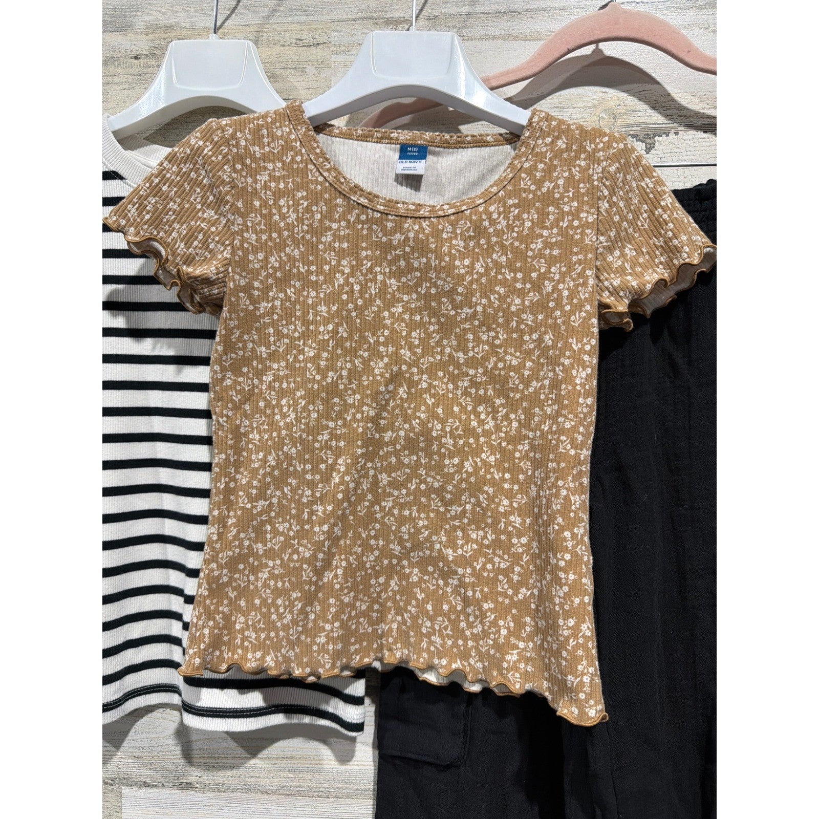 Old Navy Cat & Jack Outfit Set Girls Medium Brown Floral Wide Leg Cargo Pants2