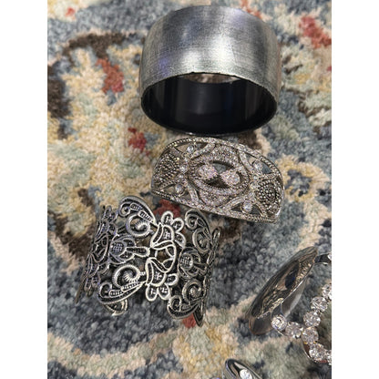 Bracelet Bundle Women Silver Rhinestone Filigree Cuff3