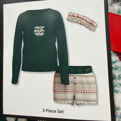 Art Class Pajama Set Girls M Green Apres Ski Fair Isle 3pc NWT1
