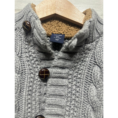 Gap Cable Knit Cardigan Boys 12-18M Gray Sherpa Lined Mock Neck EUC1
