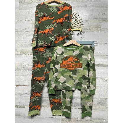 Jurassic World Pajama Sets Boys Size 8 Green Camo T-Rex Dino Boycore EUC0