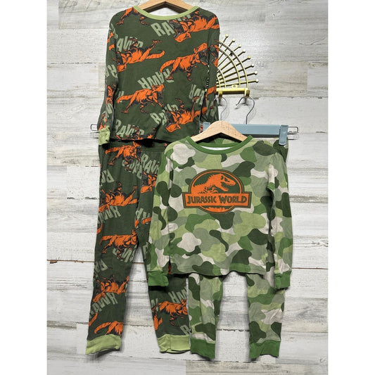 Jurassic World Pajama Sets Boys Size 8 Green Camo T-Rex Dino Boycore EUC0