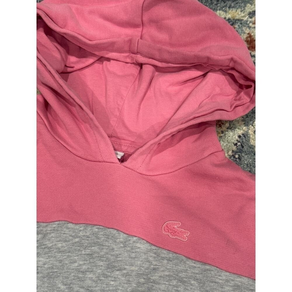 Lacoste Hoodie Dress Girls 10 Pink Grey Colorblock Short Sleeve EUC1