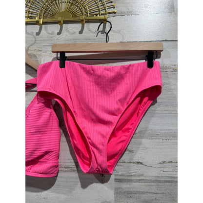 Next Bikini Set Women 38B/C Top XL Bottoms Pink Ribbed High Waist Barbiecore3