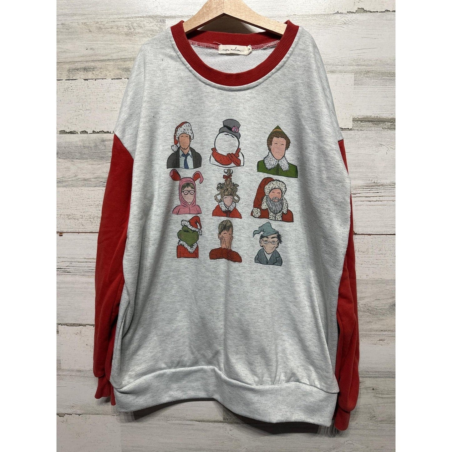 Nora Madison Christmas Movie Character Sweatshirt Women M Grey Red Graphic GUC*0