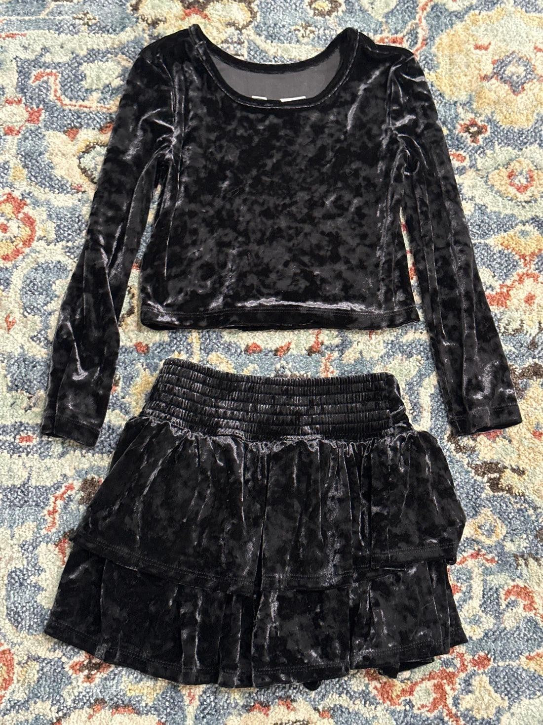 Gap Skort Set Girls XS 4-5 Black Crushed Velvet Long Sleeve 2pc EUC2