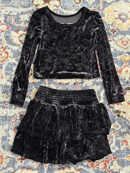 Gap Skort Set Girls XS 4-5 Black Crushed Velvet Long Sleeve 2pc EUC2