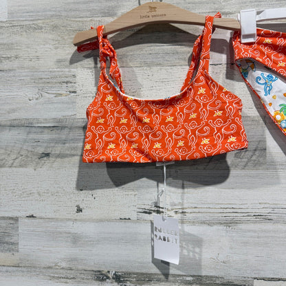 Roller Rabbit Reversible Bikini Girls Top 14/16 Bottoms 10/12 Orange Monkey1