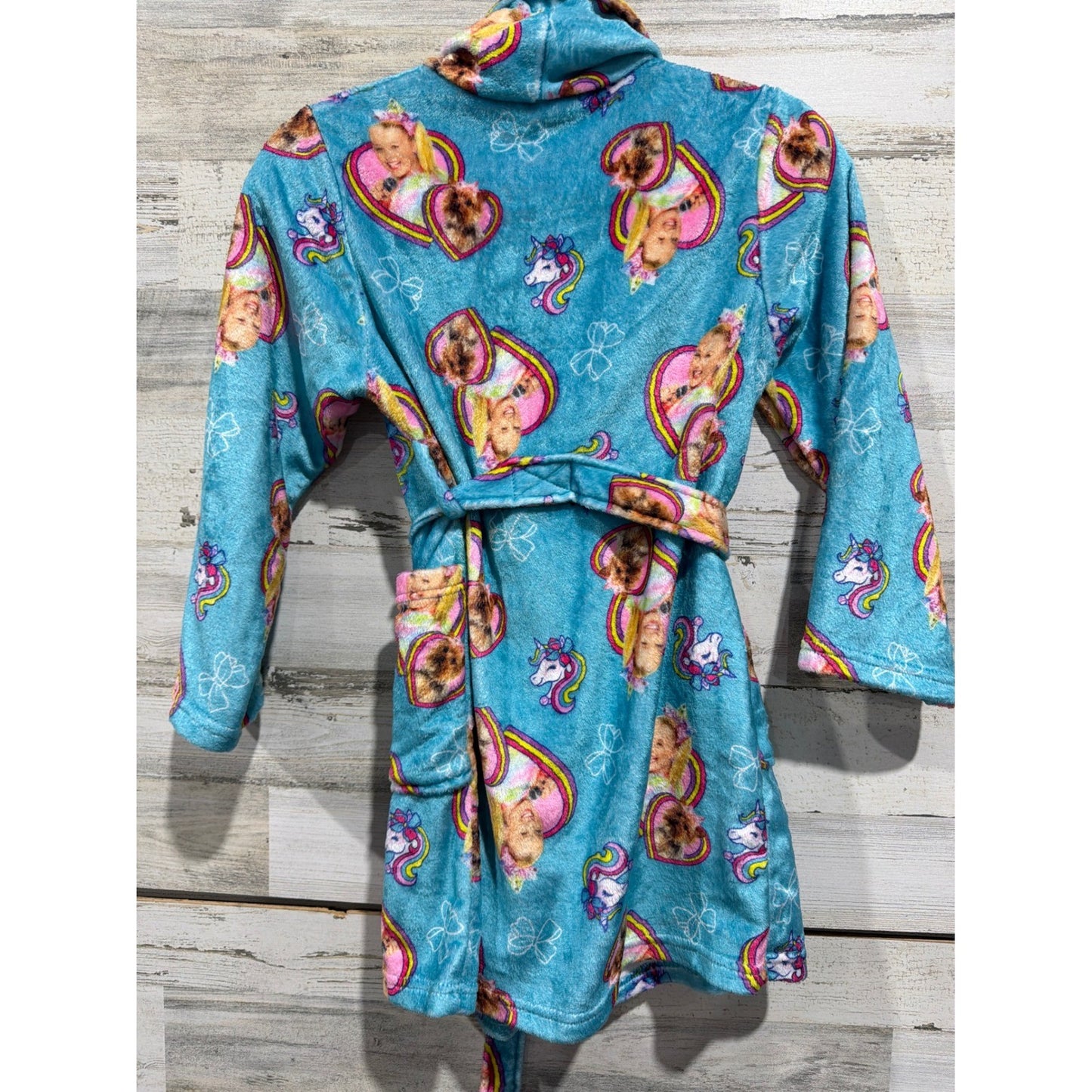 JoJo Siwa Robe Girls Size 7/8 Blue Rainbow Heart Fleece Kidcore EUC3