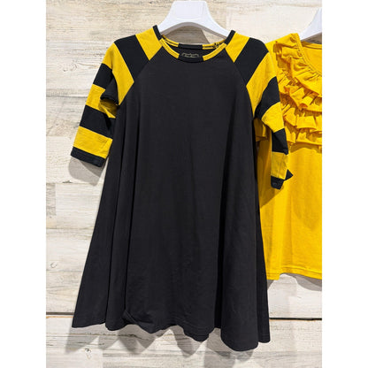 Sew Sassy Dress Top Set Girls 8 Yellow Black Striped Ruffle Boutique EUC2