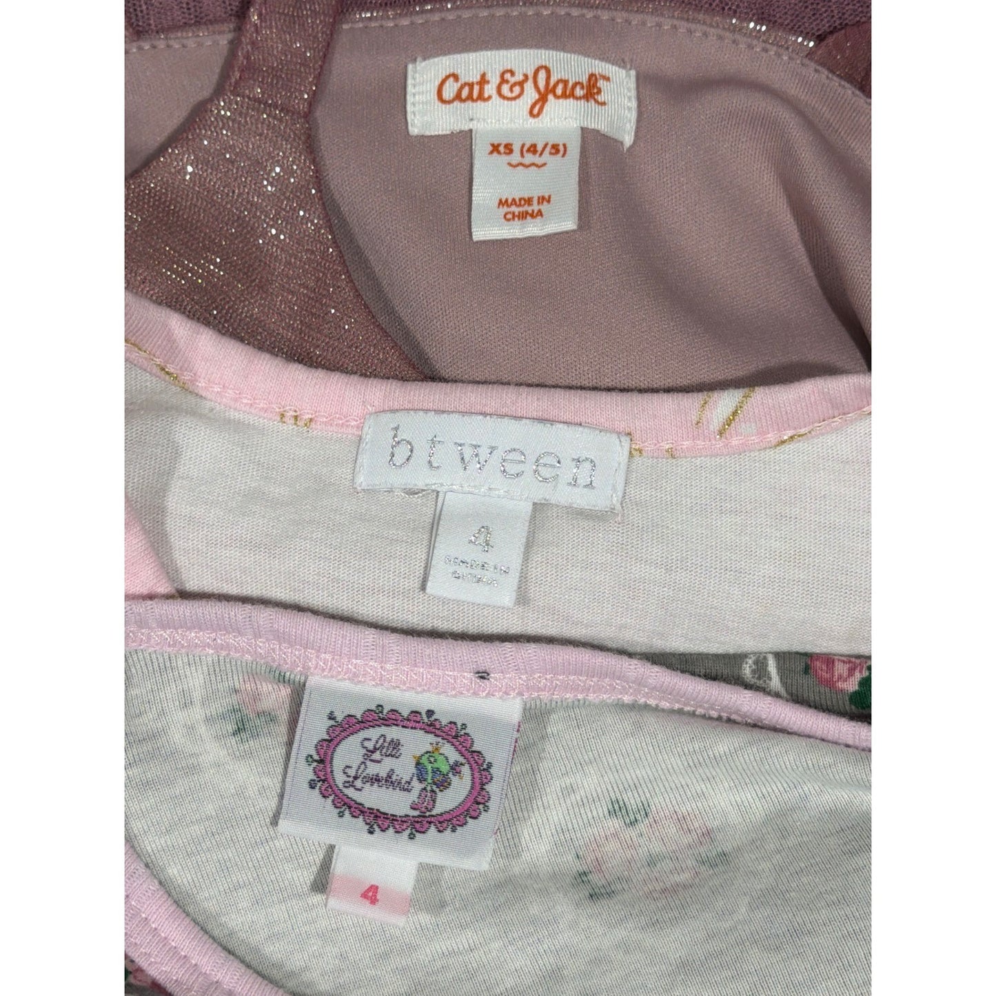Lilli Lovebird Btween Cat & Jack Dress Bundle Girls 4 Pink Grey Floral Tulle EUC6