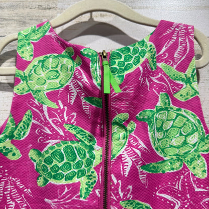 Tommy Bahama Shift Dress Girls 7 Pink Green Turtle Print Coastal EUC4