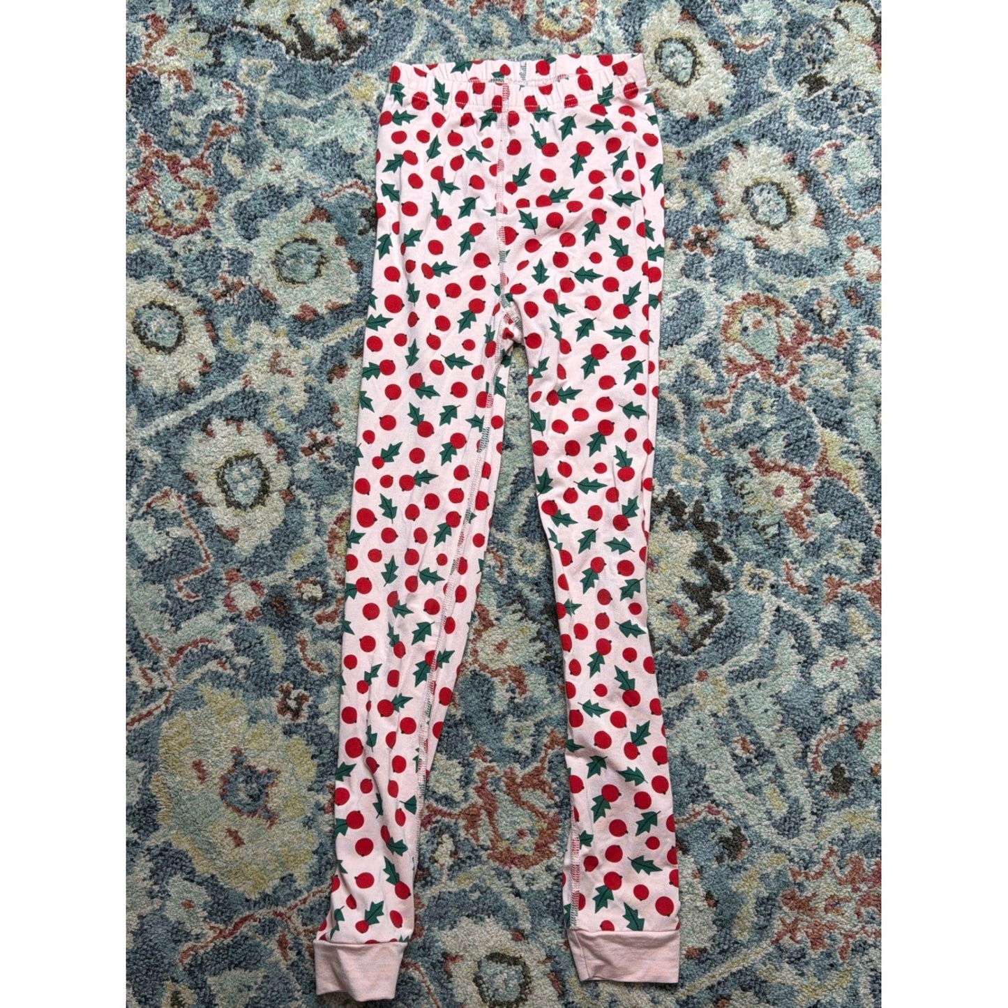 Hanna Andersson PJ Set Girls Size 6-7 Top / Size 8 Pants Holly Berry Soft EUC4