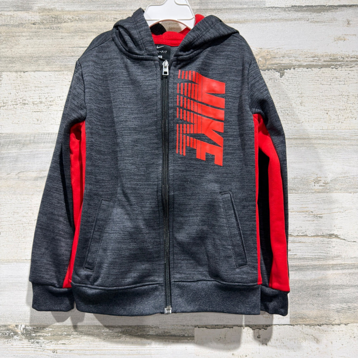 Nike Full Zip Hoodie Kids 4T Grey Red Dri-FIT Athletic EUC0